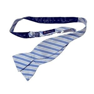 Ben Sherman Periwinkle Blue & White Striped Silk Adjustable Bowtie Bow Tie